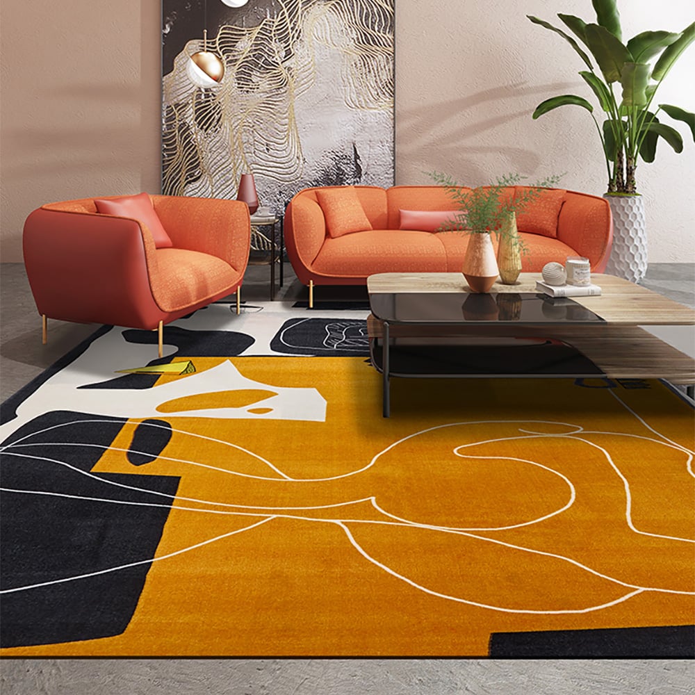 Tapis rectangulaire jaune imaginatif de style moderne 2 740 mm x 3 650 mm image de fenêtre