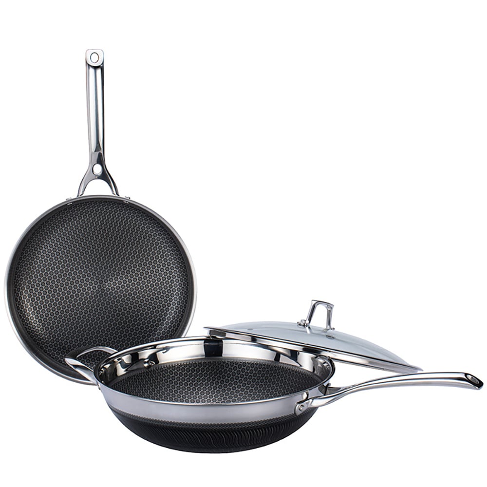 Sartén de plata de acero inoxidable de 3 capas antiadherente multiusos de 3 piezas Imagen de ventana