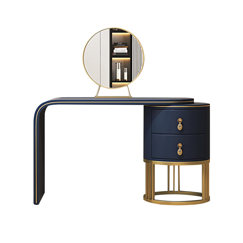 Blue Faux Leather Makeup Vanity Set with Mirror and Stool window image