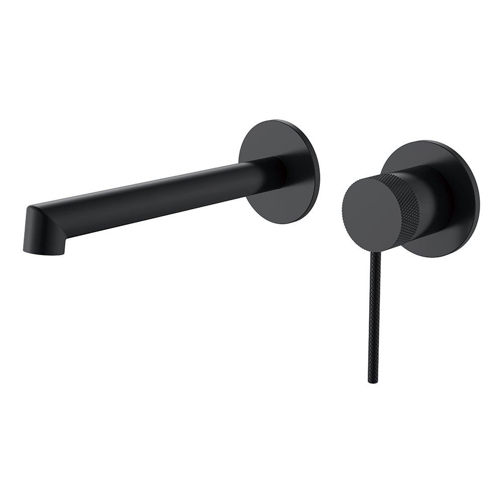 Grifo monomando de pared para lavabo de baño latón negro Imagen de ventana