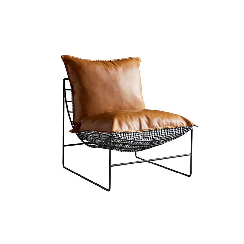 Modern Accent Chair Single Sofa Chair Seat PU Leather&Houndstooth Upholstered window image