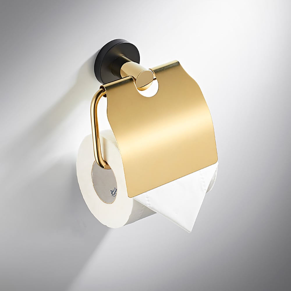 Ensemble de quincaillerie murale 5 pièces pour salle de bain en or et noir image de fenêtre