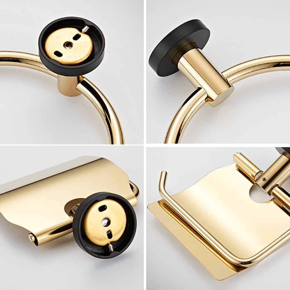 Ensemble de quincaillerie murale 5 pièces pour salle de bain en or et noir image de fenêtre