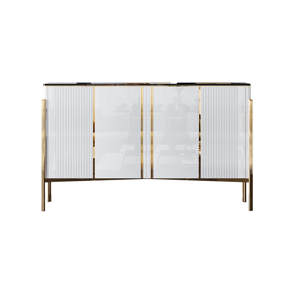 White Marble and MDF Modern Sideboard Cabinet with Doors and Shelves window image