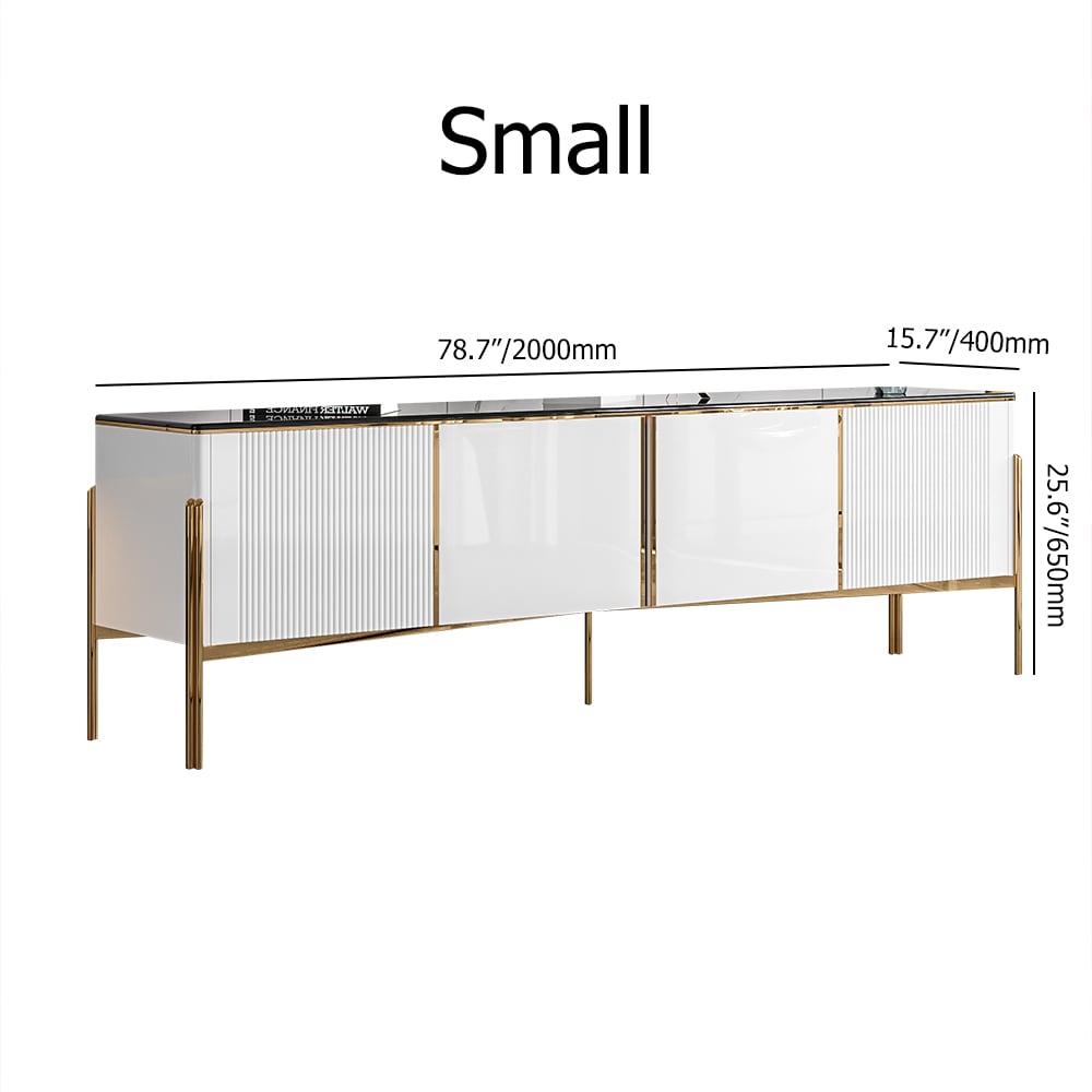 Marble and Stainless Steel TV Stand with Doors and Shelves window image