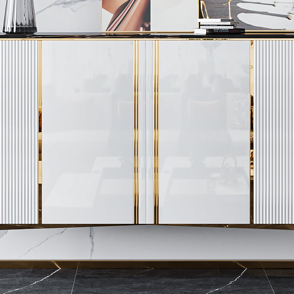 White Marble and MDF Modern Sideboard Cabinet with Doors and Shelves window image