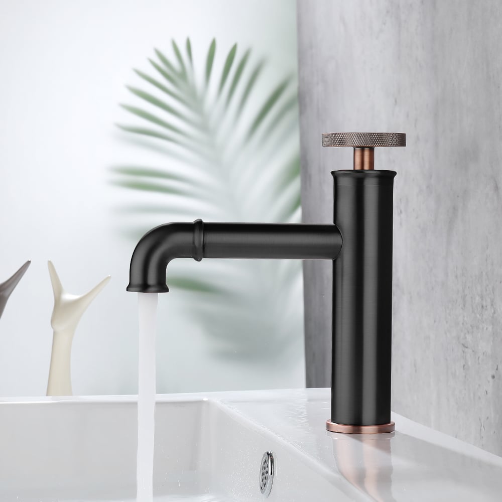 Ruth Industrial Pipe Single Handle Bathroom Basin Tap Mono Solid Brass window image