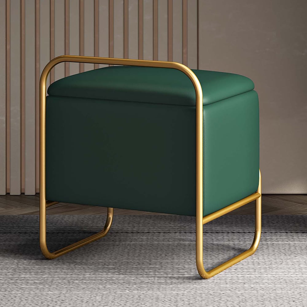 Green Wood and Metal Makeup Vanity Set with Mirror and Stool window image