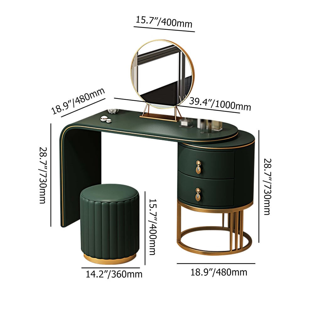 Blue Faux Leather Makeup Vanity Set with Mirror and Stool window image