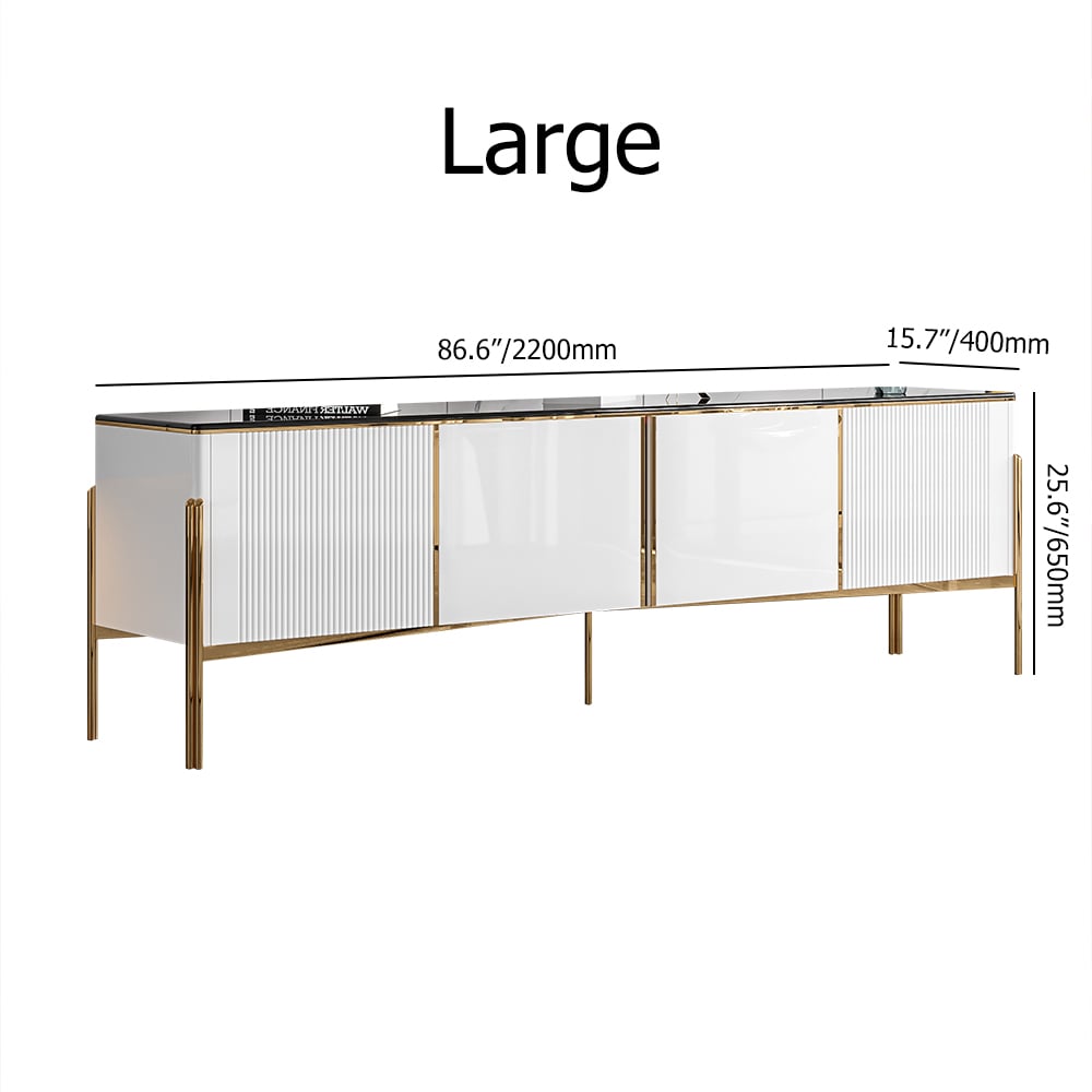 Marble and Stainless Steel TV Stand with Doors and Shelves window image