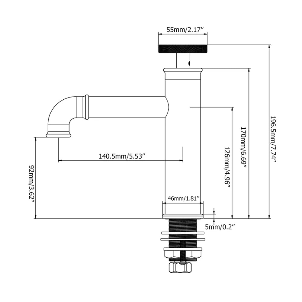 Ruth Industrial Pipe Single Handle Bathroom Basin Tap Mono Solid Brass window image