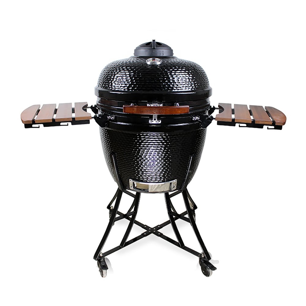 Parrilla Kamado de cerámica portátil con patrón de ratán multiusos de 610 mm con ruedas Imagen de ventana