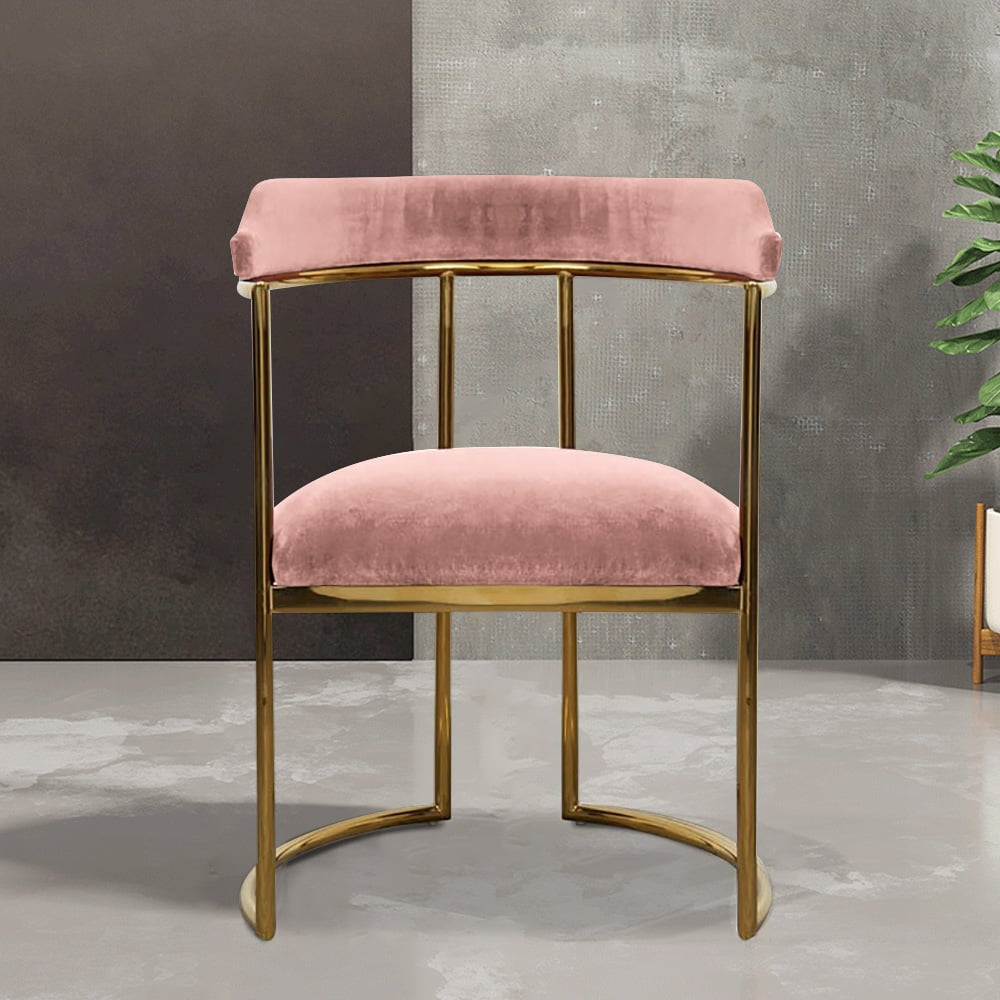 Velvet Upholstered Arm Dining Chair Accent Chair with Metal Frame window image