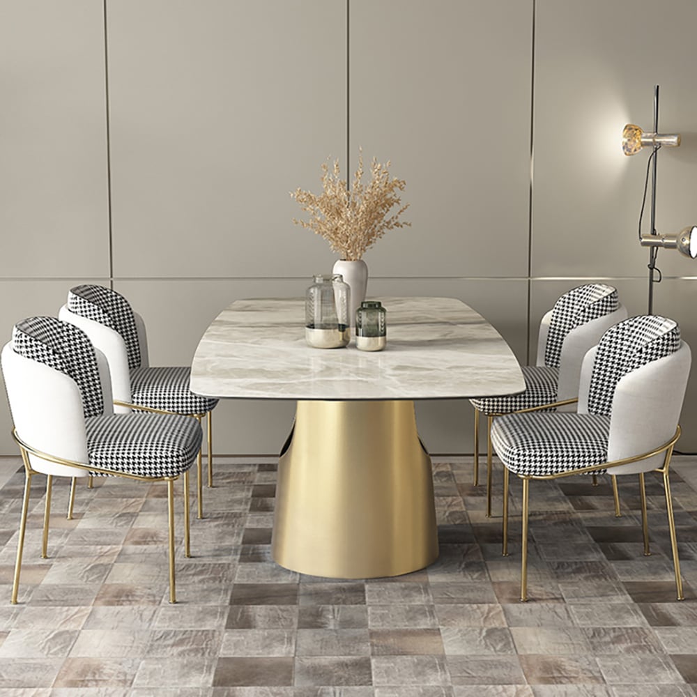 63" Rectangular Stainless Steel Dining Table with Sintered Stone Top ...