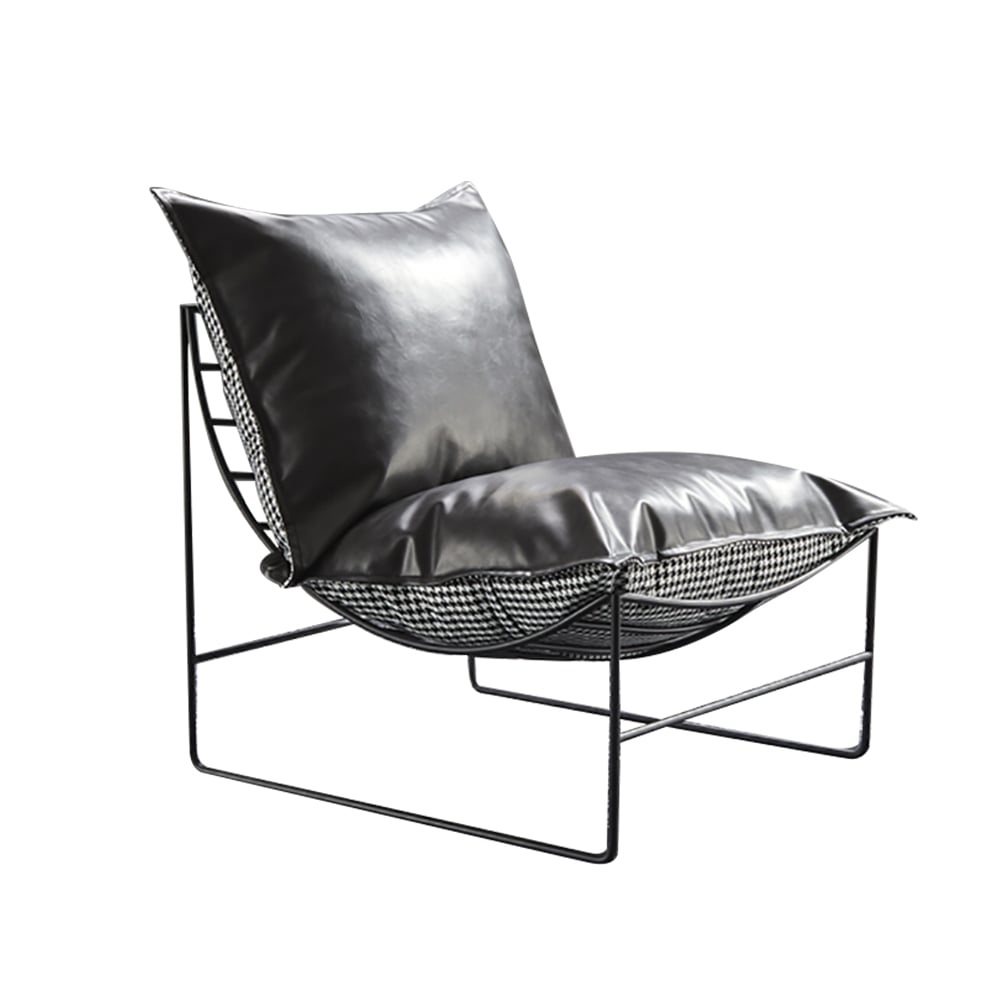 Modern Accent Chair Single Sofa Chair Seat PU Leather & Houndstooth Upholstered window image