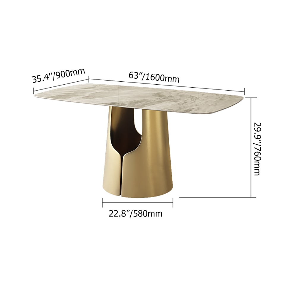 63" Rectangular Stainless Steel Dining Table with Sintered Stone Top ...