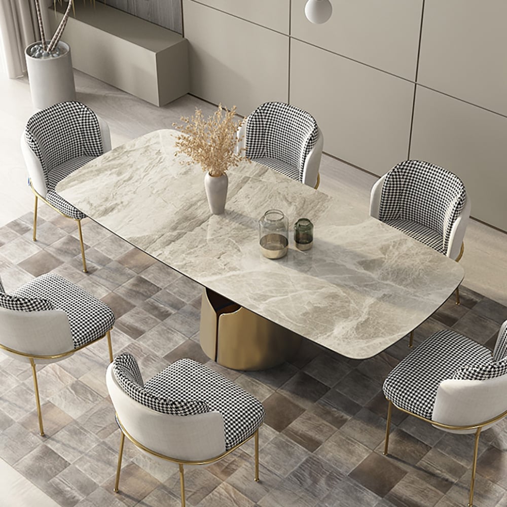 63" Rectangular Stainless Steel Dining Table with Sintered Stone Top｜Homary