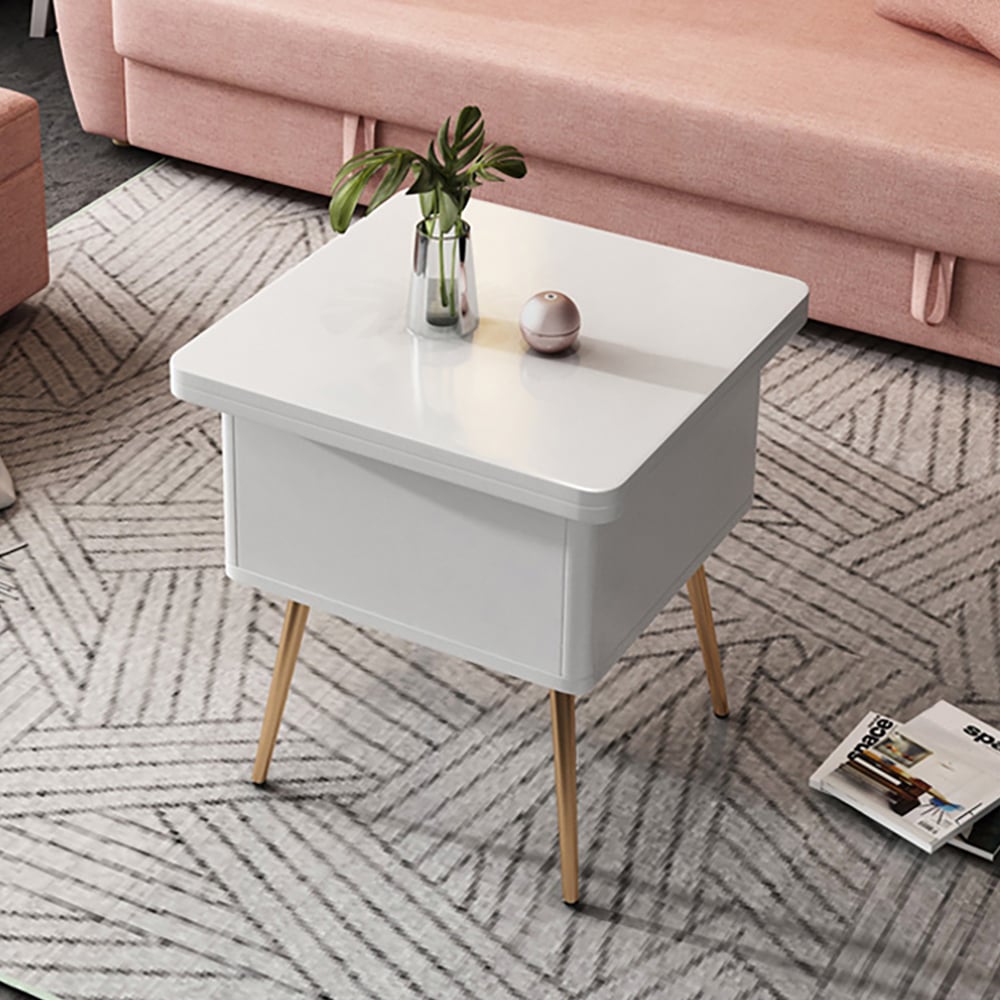 Table Basse Réglable En Hauteur Avec étagère - Blanc - Plateau Rabattable Et Espace De Rangement - Idéale Petit Appartement, Bureau, Salon