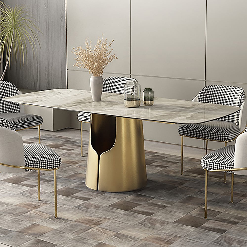63" Rectangular Stainless Steel Dining Table with Sintered Stone Top ...