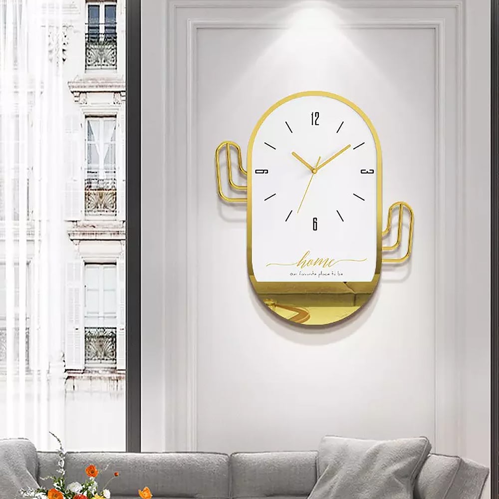 Nordic Fashion Style Geometric Oval Wall Clock with Wooden Dial window image