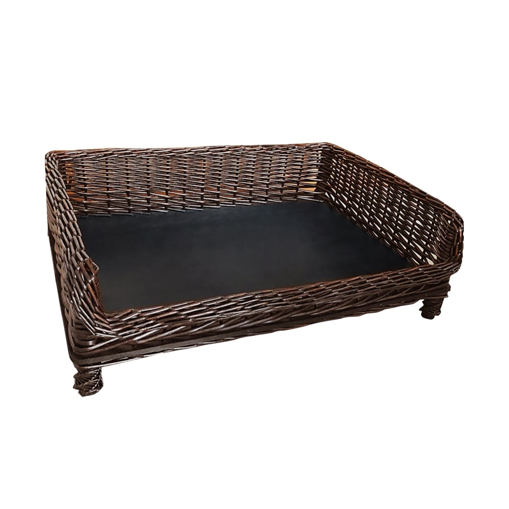 25.6" Coffee Woven Rattan Dog Bed Medium with Cotton Cushioned Pad window image