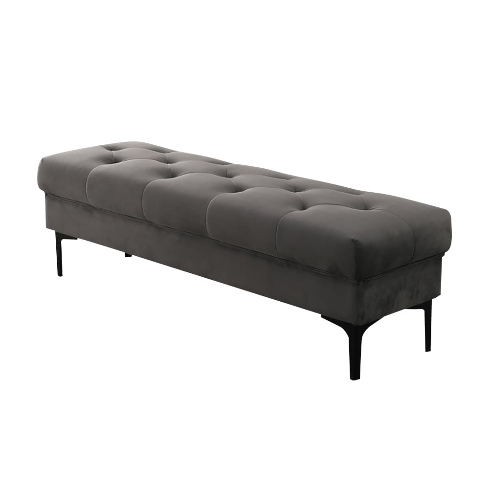 Deep Gray Velvet Upholstered Bench Tufted Entryway Bench Metal Leg Gold window image