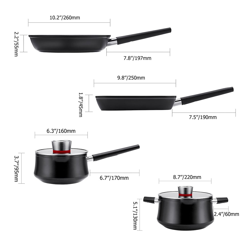 6 Pieces Nonstick Aluminum Cookware Set Antibacterial Cookware with Stay Cool Handle window image