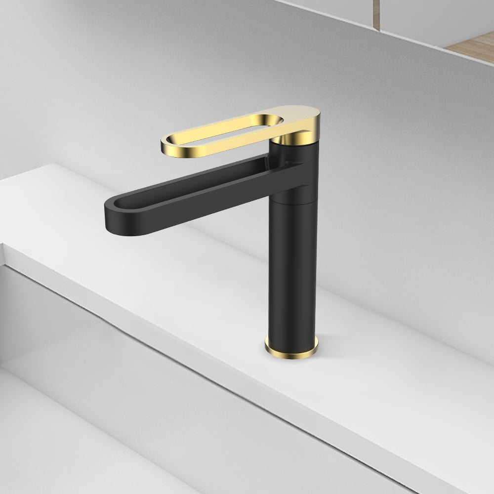 Single Hollow Out Lever Bathroom Basin Tap Solid Brass window image