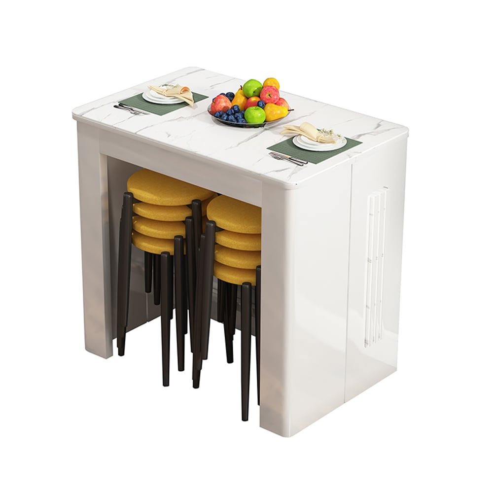 White Extendable 3-Leaf Dining Table Rectangular Sintered Stone window image