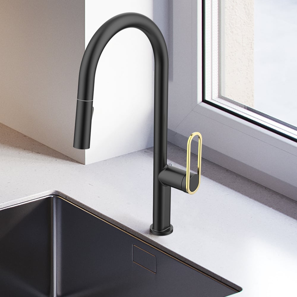 Single Hollow Out Lever Sensor Kitchen Tap Pull-Out Spout window image