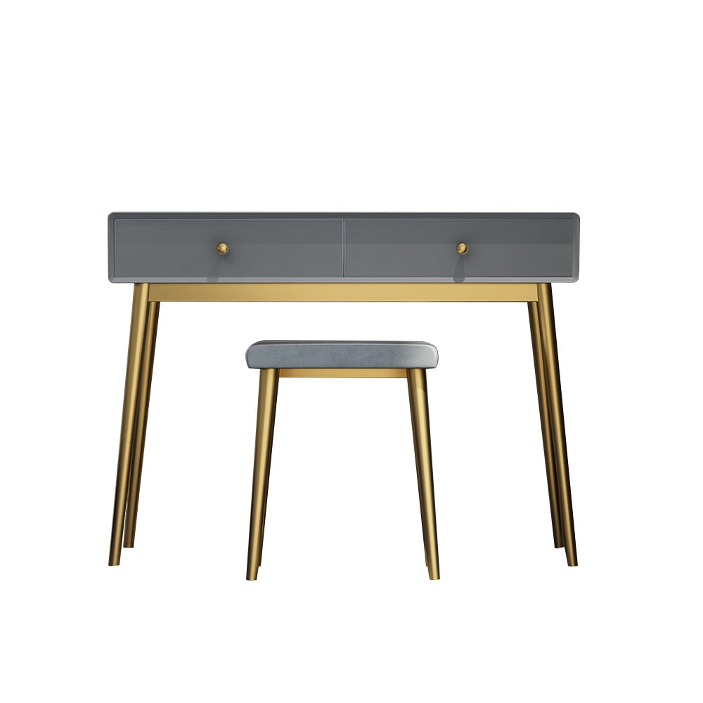 Grey Makeup Vanity Set with Storage 2 Drawer & Stool Mid-Century Modern window image