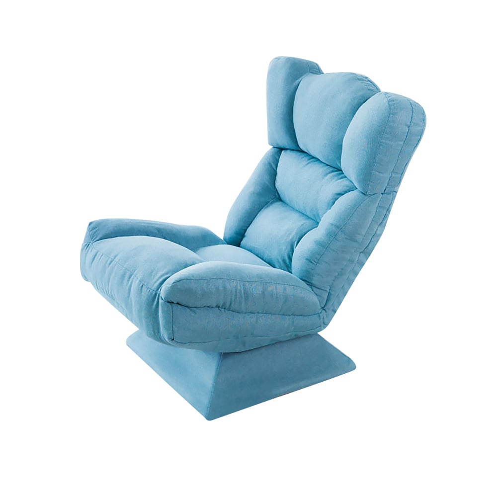 Blue Cotton & Linen Lounge Chair Swivel Sofa Chair 360 Degree & Adjustable Backrest window image