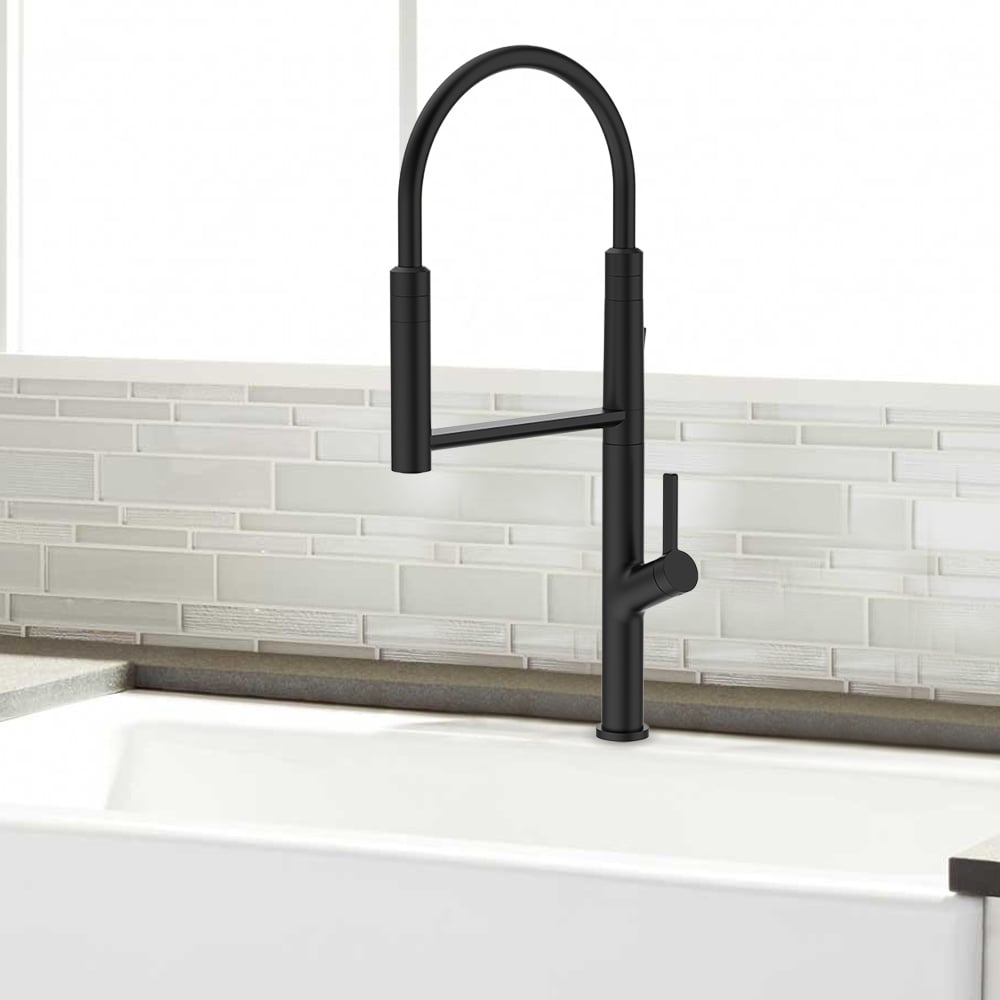 Black Monobloc Kitchen Tap Dual Spouts Magnetic Spray Solid Brass window image