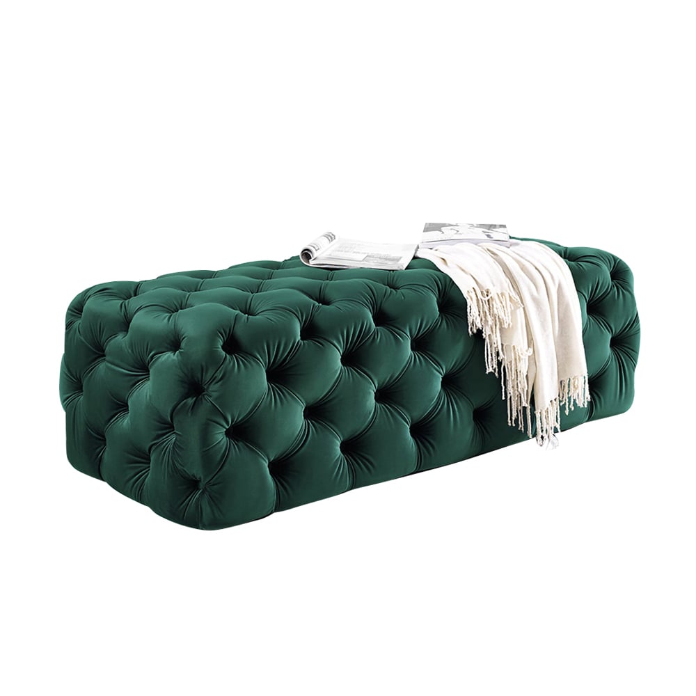 Groene 1200 mm fluwelen gestoffeerde getufte bank Ottomaanse ingang slaapkamer Vensterafbeelding
