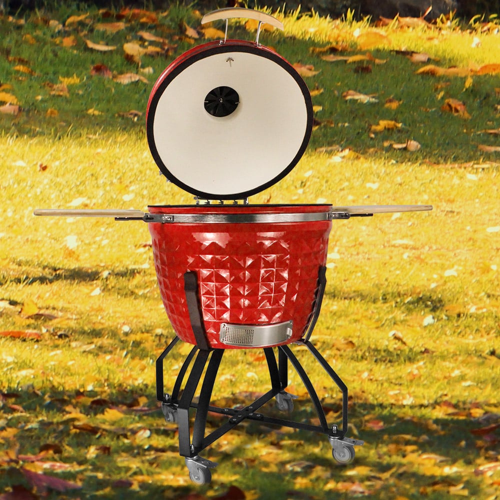26" Multi-purpose Portable Ceramic Kamado Grill with Quadripod and Wheels window image