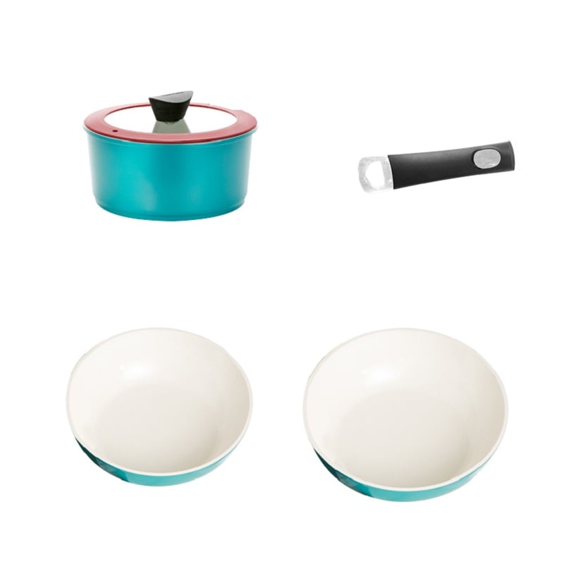 5-delige aluminium antiaanbakpannenset met afneembaar handvat Vensterafbeelding