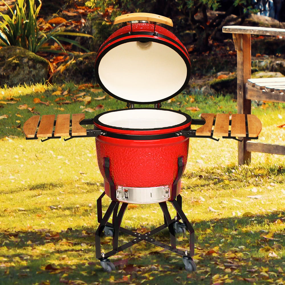 21" Stone Texture Multi-purpose Portable Kamado Ceramic Grill with Wheels window image