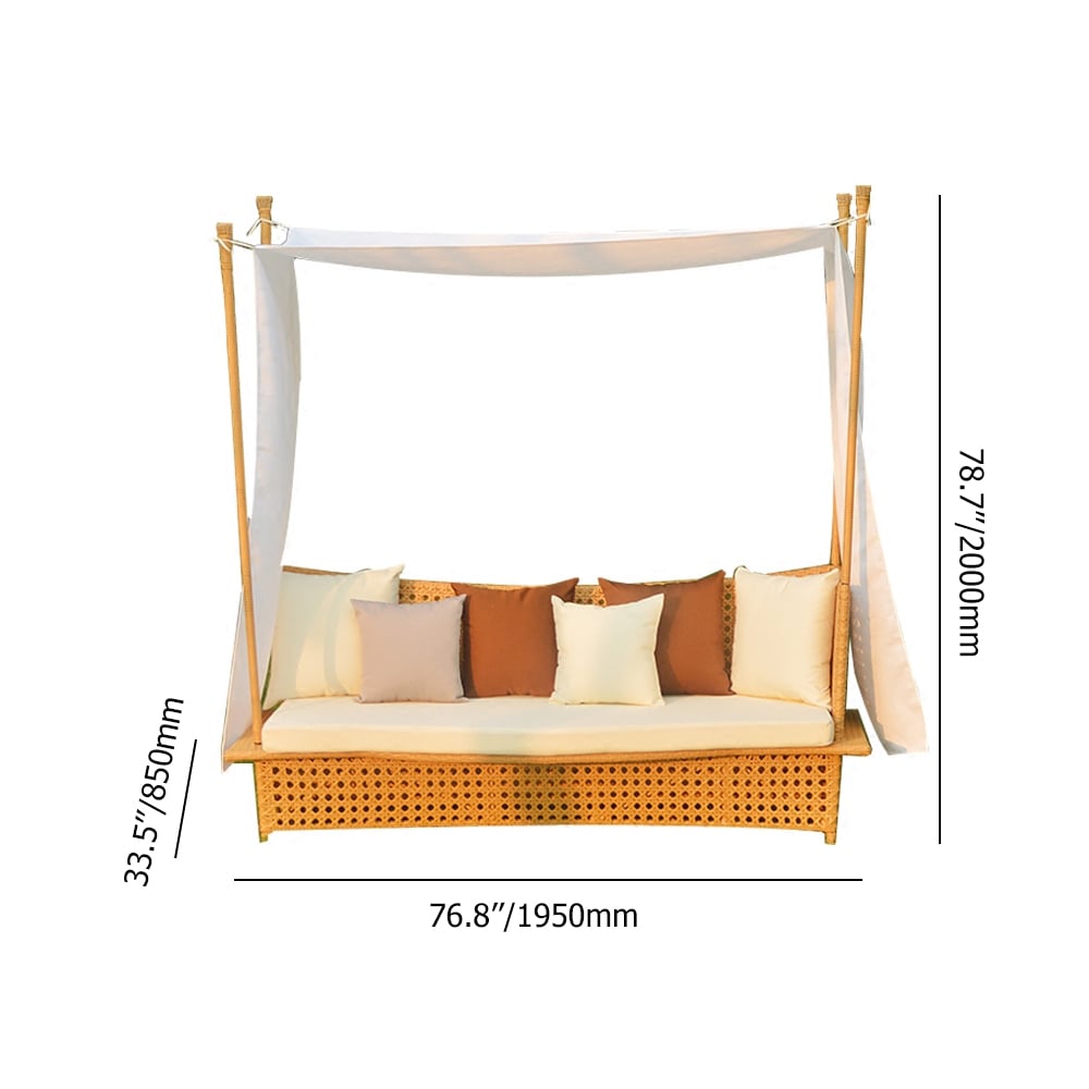Canapé-lit de patio en rotin jaune avec support amovible et parasol image de fenêtre