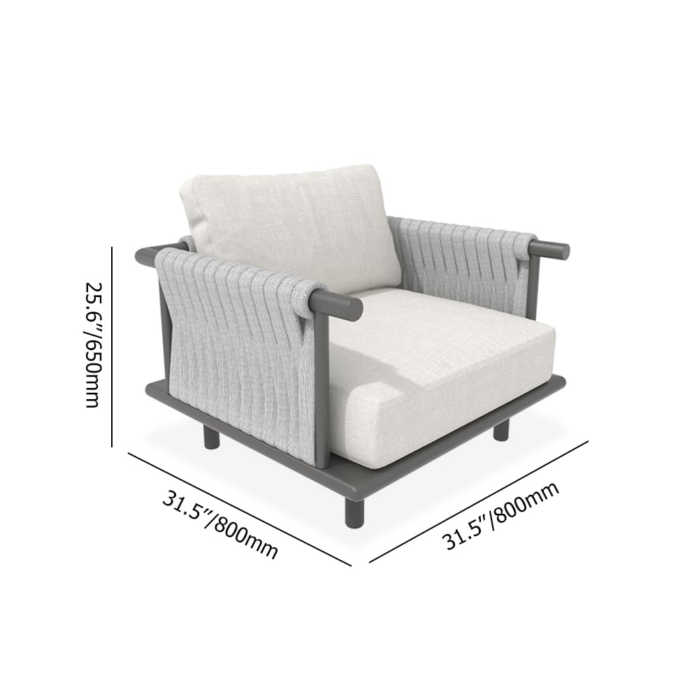 Chaise de patio moderne en fauteuil d'extérieur beige avec cadre en aluminium avec oreiller image de fenêtre