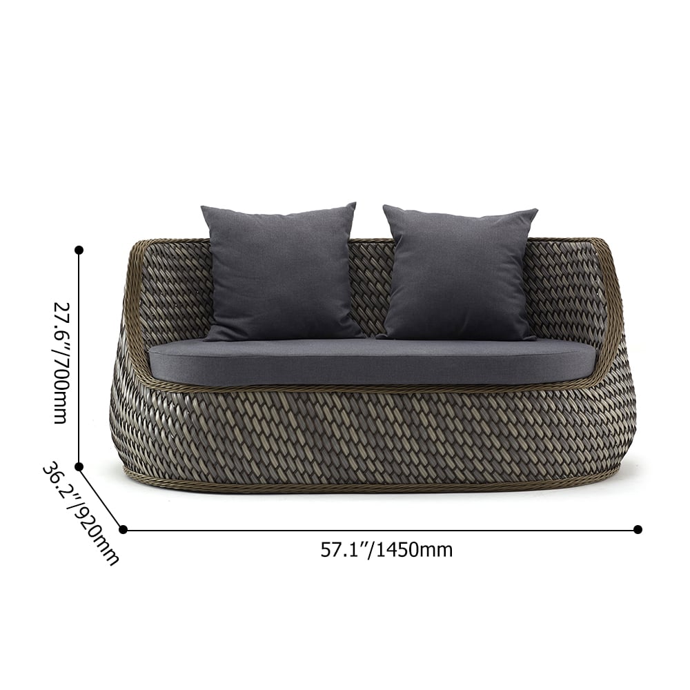 1450mm Dark Grey Outdoor Patio Rattan Loveseat with Cushions window image