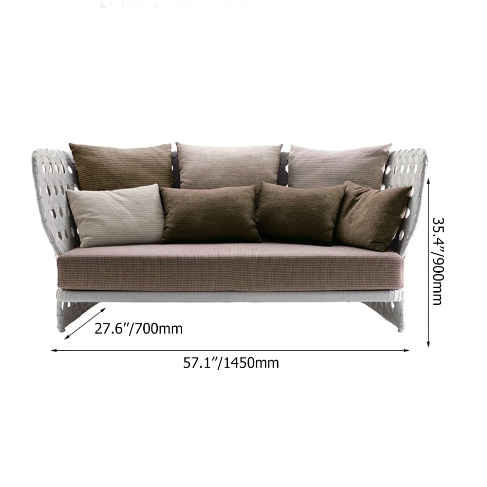 Causeuse d'extérieur à dossier haut de style italien de 1450 mm avec coussin et oreillers image de fenêtre