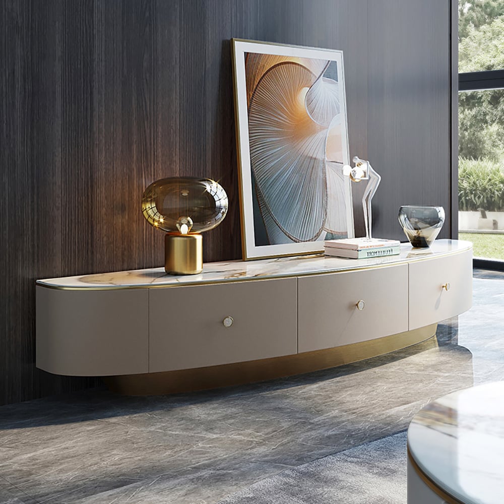 78.7" Sintered Stone Top TV Console with Drawers TV Stand in Champagne window image