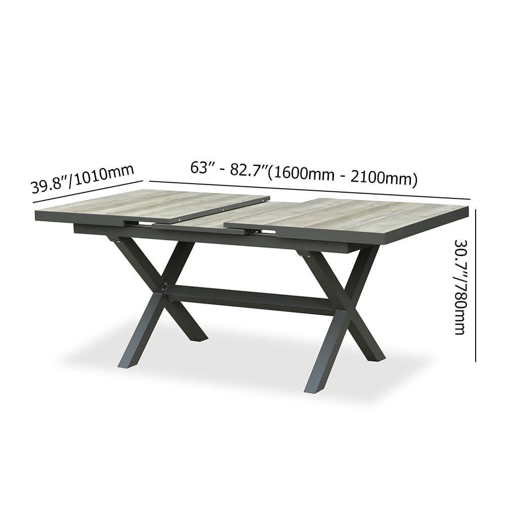 9dílná rozšiřitelná venkovní jídelní sada s tkanými křesly pro 8 osob (64.2" - 84.3") váhy a rozměry obrázku