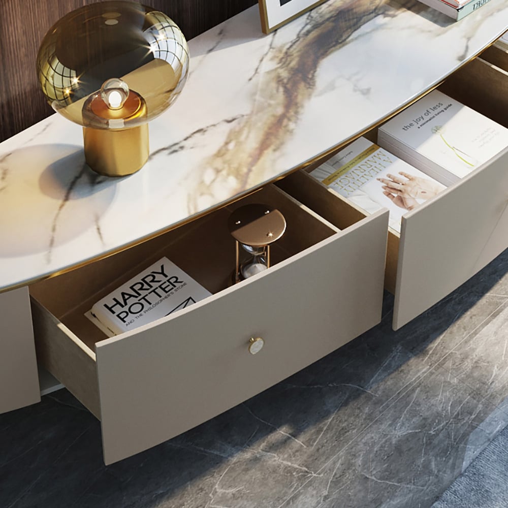 78.7" Sintered Stone Top TV Console with Drawers TV Stand in Champagne window image