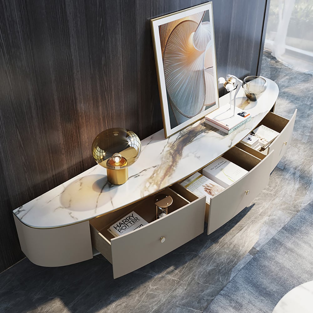 78.7" Sintered Stone Top TV Console with Drawers TV Stand in Champagne window image