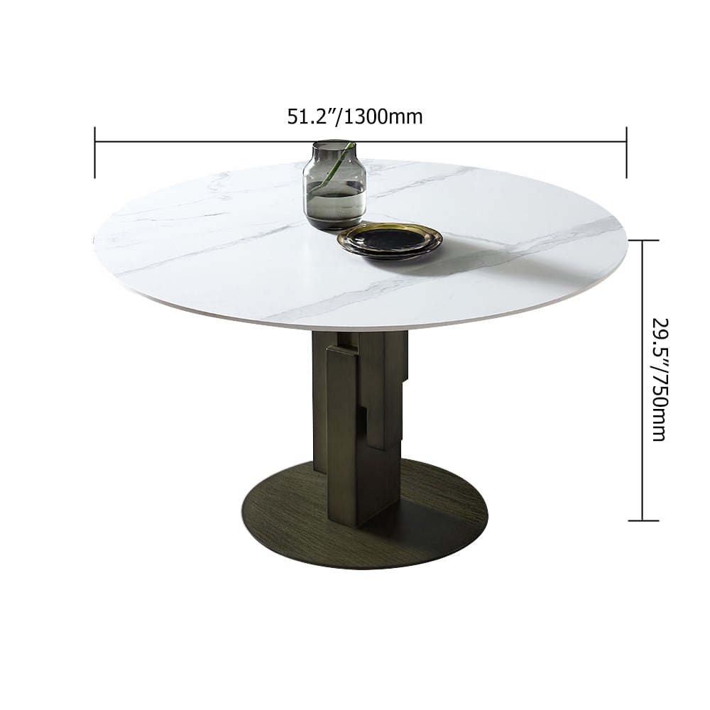 Modern Round Dining Table with White Sintered Stone Top & Carbon Steel Base window image