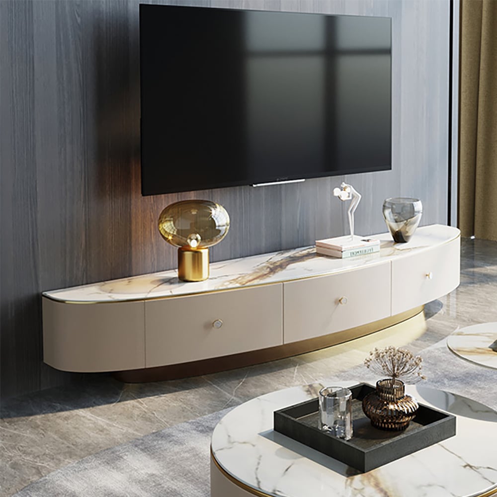 78.7" Sintered Stone Top TV Console with Drawers TV Stand in Champagne window image