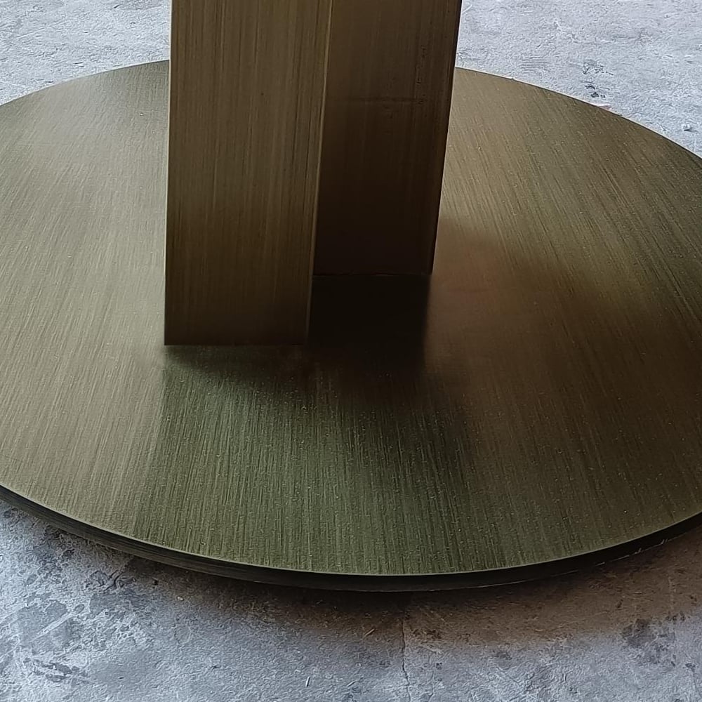 Modern Round Dining Table with White Sintered Stone Top & Carbon Steel Base window image