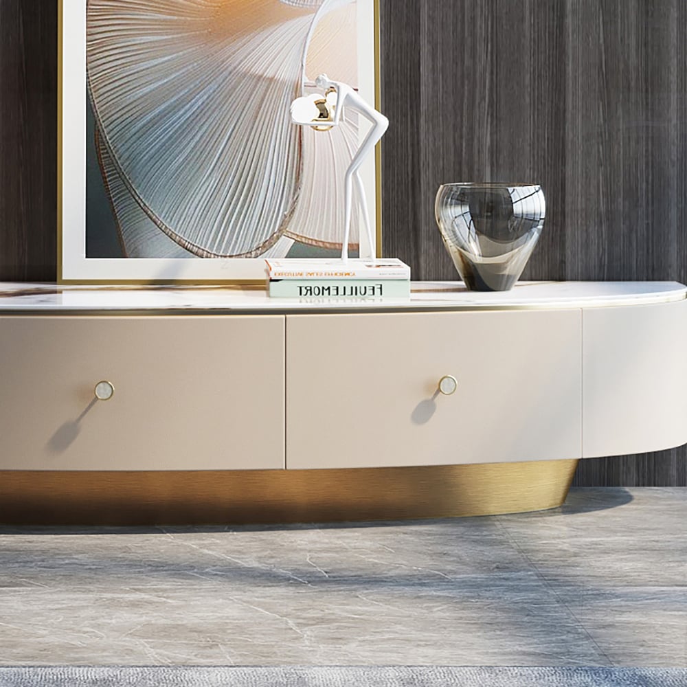 78.7" Sintered Stone Top TV Console with Drawers TV Stand in Champagne window image