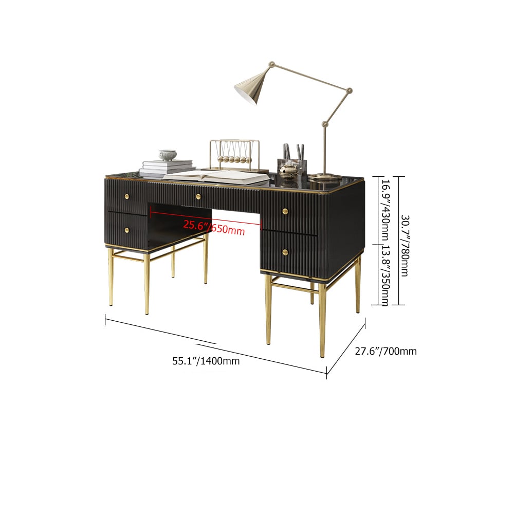 Modern Executive Desk with Drawers in Black weights dimensions image